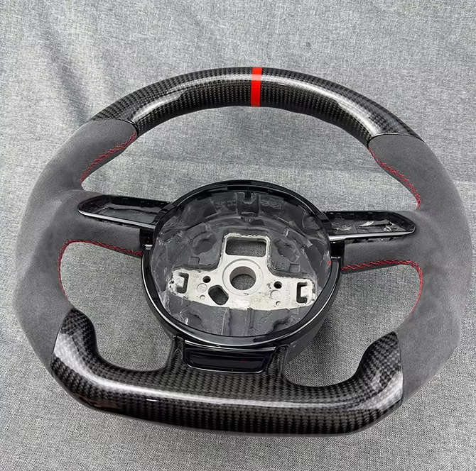 Volante de Couro Perfurado com Fundo Plano para Audi - Led Line BR Parts