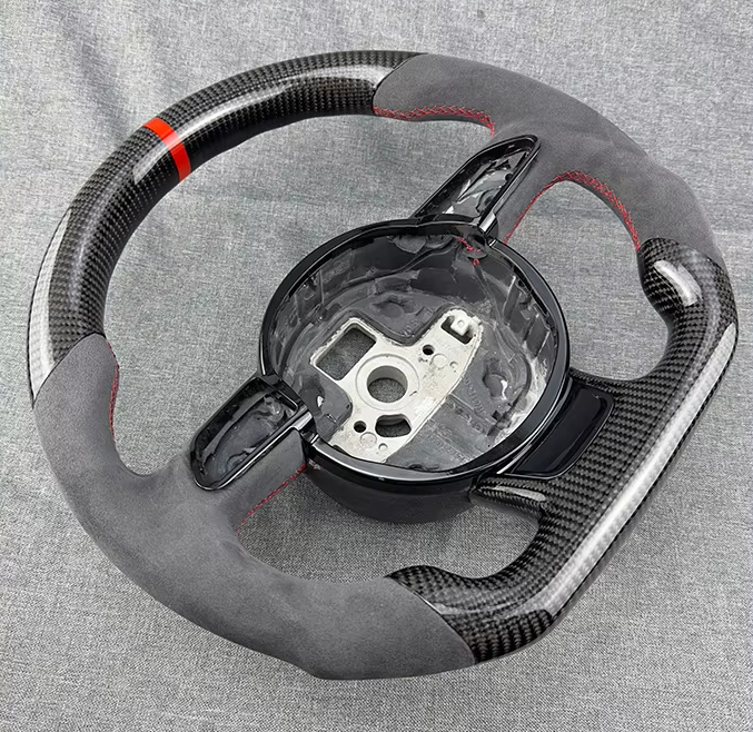 Volante de Couro Perfurado com Fundo Plano para Audi - Led Line BR Parts