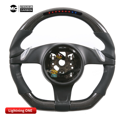 Volante de Fibra de Carbono com LED Controlável via APP para Porsche Cayenne - Led Line BR Parts